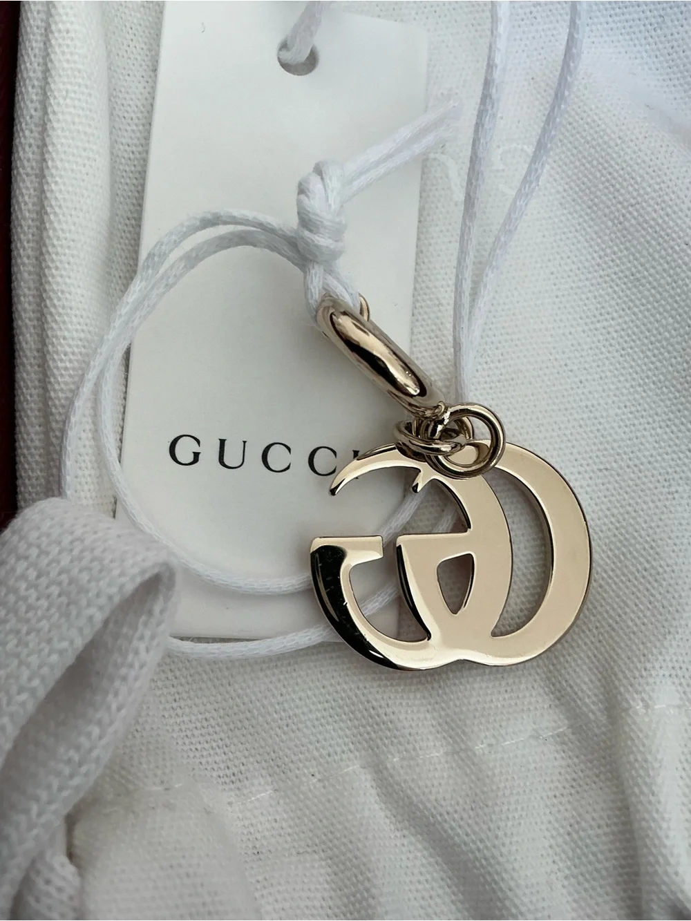 NEW IN BOX GUCCI PINK ENAMEL DOUBLE G LOGO BAG CHARM